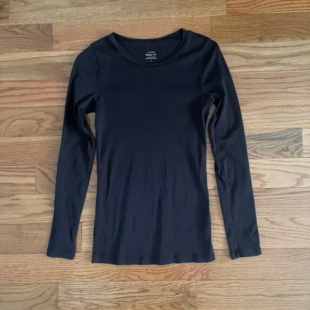 J. Crew Perfect Fit Long Sleeve Tee Black Womens Small S Cotton Crewneck Basic